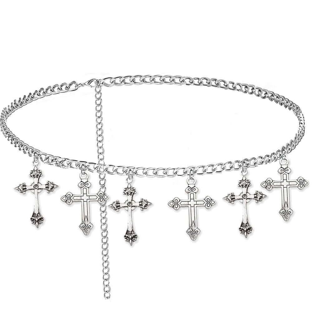 4564 Cross Waist Chain Belt - Punk Gothic Crossover Body Belly Chains